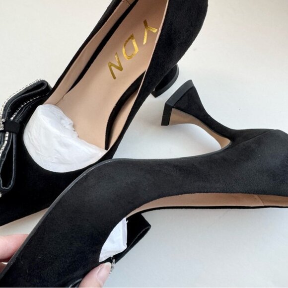 Size 6 YDN Women Pointed Toe Slip on Diamond Pump Special Kitten High Heel Black - Picture 8 of 12